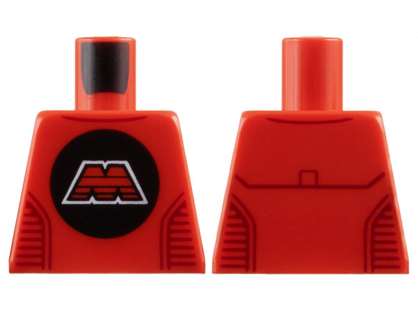 Lego Torso Space M:Tron Logo Capital Letter M with White Border on Black Circle, Dark Red Collar and Panel Lines Pattern / Red
