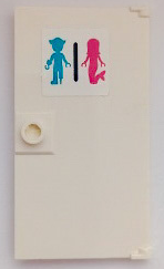 Lego Door 1 x 4 x 6 with Stud Handle with Dark Turquoise Pirate and Dark Pink Mermaid (Unisex Restroom) Pattern (Sticker) - Set 41428 / White
