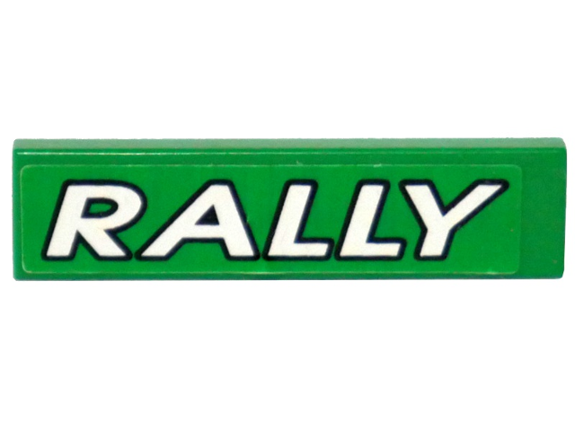 Lego Tile 1 x 4 with 'RALLY' White on Green Background Pattern (Sticker) - Set 6550