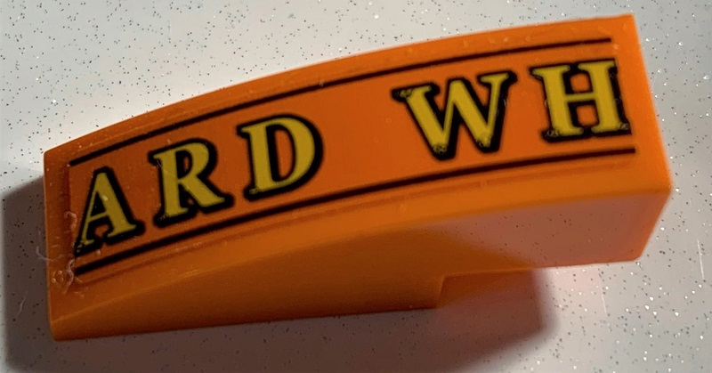 Lego Slope, Curved 3 x 1 with Yellow 'ARD WH' and Black Lines Pattern (Sticker) - Set 75978 / Orange