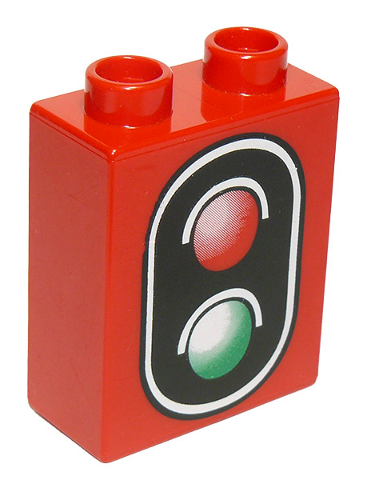 Lego Duplo, Brick 1 x 2 x 2 with Traffic Signal Double Pattern / Red