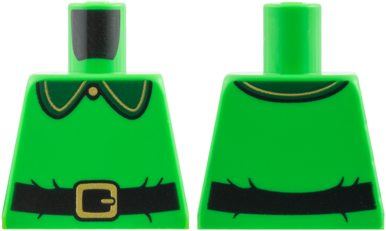 Lego Torso Dark Green Collar, , Black Belt, Gold Button and Buckle Pattern / Bright Green
