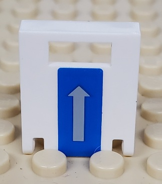 Lego Container, Box 2 x 2 x 2 Door with Slot with Arrow Vertical on Blue Pattern (Sticker) - Set 7741 / White