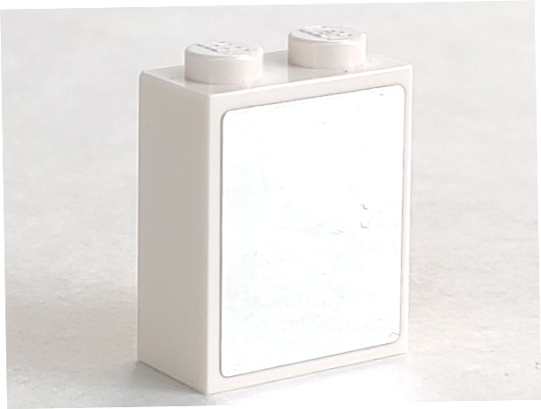 Lego Brick 1 x 2 x 2 with Inside Stud Holder with Mirror Pattern (Sticker) - Set 41058 / White