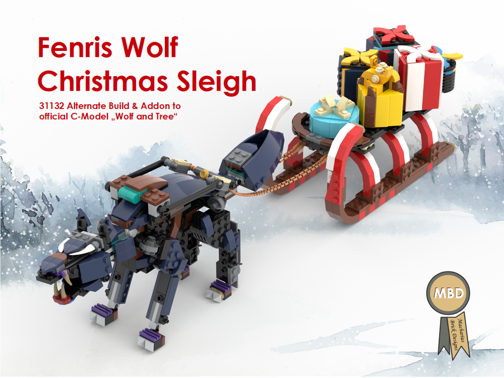 Lego Fenris Wolf Christmas Sleigh, 31132 Alternate Build and Addon to official C-Model "Wolf and Tree"