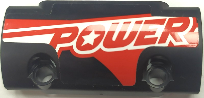 Lego Technic, Panel Curved 7 x 3 with 2 Pin Holes through Panel Surface with 'POWER' and Red and White Stripes Pattern Model Left Side (Sticker) -Set 42089