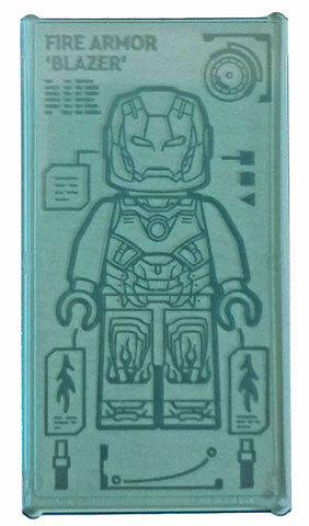 Lego Glass for Window 1 x 4 x 6 with Iron Man Armor 'FIRE ARMOR BLAZER' Pattern (Sticker) - Set 76167 / Trans-Light Blue