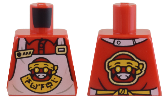Lego Torso Shirt and White Apron with Red and Yellow Sushimi Chef Logo and Ninjago Logogram 'SUSHI' Pattern / Red