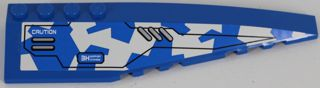 Lego Wedge 12 x 3 Right with Silver Vents and 'CAUTION' on Blue and White Camouflage Pattern (Sticker) - Set 8118