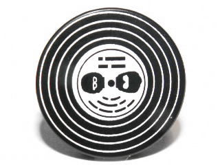 Lego Tile, Round 2 x 2 with Bottom Stud Holder with Vinyl Record with Black Heads with Glasses Pattern / Black