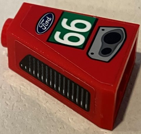 Lego Slope 65 2 x 1 x 2 with Ford Logo, White '66' in Green Rectangle, Exhaust and Air Vent Pattern Model Left Side (Stickers) - Set 75881