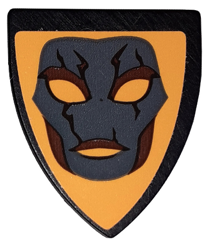 Lego Minifigure, Shield Triangular Short with Dark Bluish Gray Mask with Cracks on Bright Light Orange Background Pattern (Sticker) - Set 41150 / Black