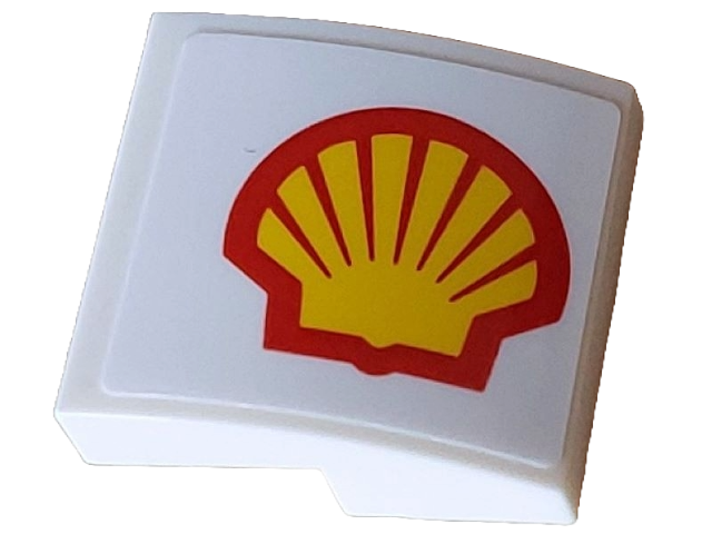 Lego Slope, Curved 2 x 2 x 2/3 with Red and Yellow Shell Logo Pattern Model Right Side (Sticker) - Set 10330