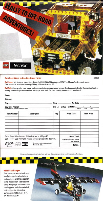 Lego 1992 Insert - Technic Rally to Off-Road Adventures