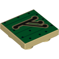 Lego Tile Special 2 x 2 Inverted with Fëanorian 'G' Rune on Green Planks Print / Tan