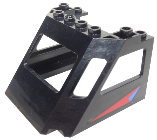 Lego Train Front Sloping Top With Red and Blue Pattern on Both Sides (Stickers) - Set 4559 / Black
