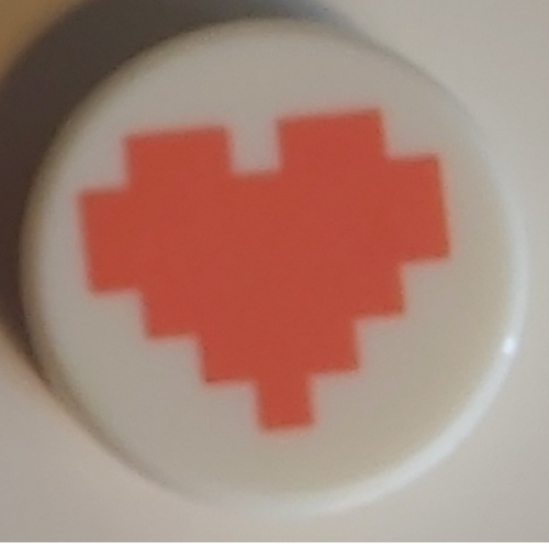 Lego Tile Round 1 x 1 with Coral Pixelated Heart Print / White