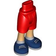 Lego Minidoll Hips and Mid-Length Shorts with Warm Tan Legs, Dark Blue Shoes, Light Bluish Grey Laces, Socks Print / Red