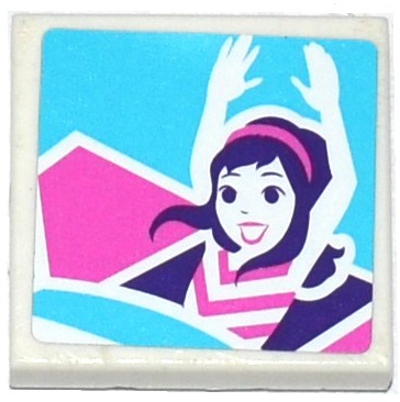Lego Tile 2 x 2 with Female Friends Minifigure with Raised Arms Photo Pattern (Sticker) - Set 41128
