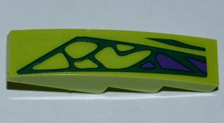 Lego Slope, Curved 4 x 1 with 5 Green Scales and 3 Purple Scales Pattern Model Right (Sticker) - Set 9455 / Lime
