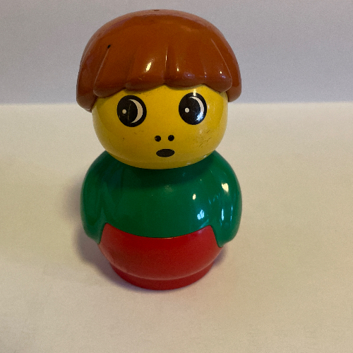 Lego Primo Figure Boy with Red Base, Dark Orange Hair / Green