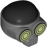 Lego Helmet with Mouth Filter, Green Eyes, Black Circles Print / Dark Bluish Gray