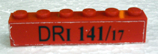Lego Brick 1 x 6 with Black 'DRI 141/17' Pattern (Sticker) - Set 10024 / Red