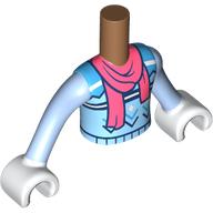 Lego Minidoll Torso Boy with Bright Light Blue Winter Sweater with Dark Azure Details, Coral Scarf, White Arms and Hands / Medium Nougat