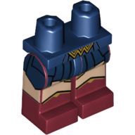 Lego Hips with Light Nougat Legs and Dark Red Boots Pattern with Gold Buckle, Dark Blue Skirt, Gold Trim Print / Dark Blue