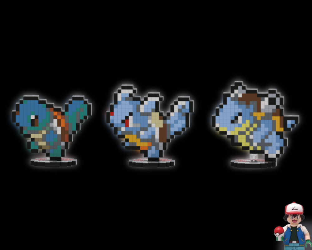 Lego Squirtle, Wartortle & Blastoise - Pixel Art Display
