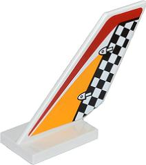 Lego Tail Shuttle with Checkered Rudder and Red and Bright Light Orange Pattern on Both Sides (Stickers) - Set 60019 / White