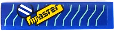 Lego Tile 1 x 4 with Black 'master' on Yellow Background, White Stripes in Circle and Yellowish Green Lines Pattern (Sticker) - Set 71709 / Blue