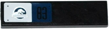 Lego Tile 1 x 4 with Jurassic World Logo and Black '83' on White and Dark Blue Background Pattern (Sticker) - Set 75917