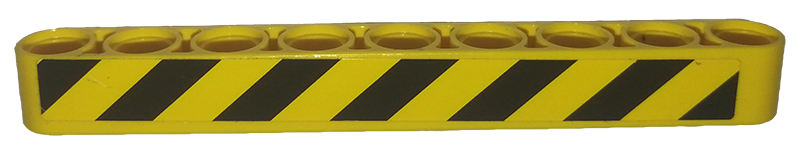Lego Technic, Liftarm Thick 1 x 9 with Black and Yellow Danger Stripes Pattern Model Left Side (Sticker) - Set 9397