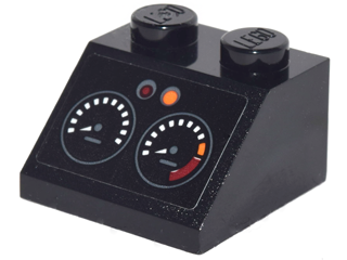 Lego Slope 45 2 x 2 with Dashboard with 2 Gauges and Orange and Red Lights Pattern (Sticker) - Set 70903