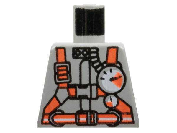 Lego Torso Fire Shirt with Gauge, Neon Red Belt and Straps Pattern / Light Gray
