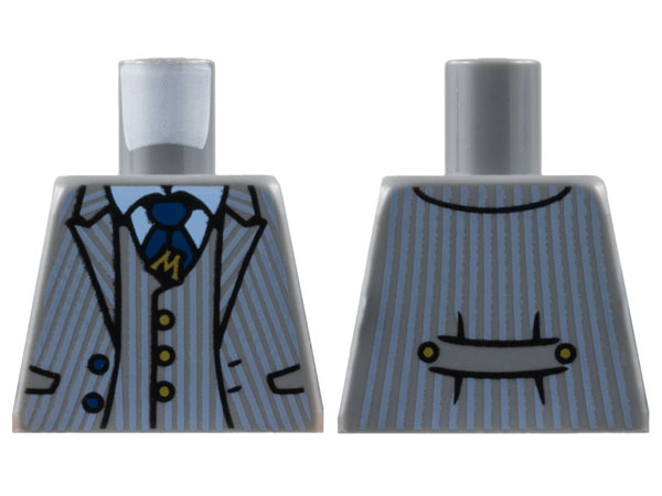 Lego Torso Jacket and Vest with Sand Blue Pinstripes, Dark Blue Tie, Gold Letter M Tack and Buttons Pattern / Dark Bluish Gray