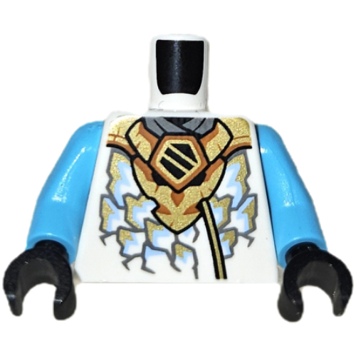 Lego Torso, Ninja Robe Gold/Medium Azure Scales, Gold Dragon print, Dark Azure Arms, Black Hands / White