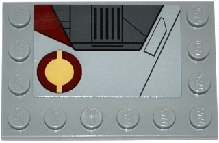 Lego Tile, Modified 4 x 6 with Studs on Edges with SW Jedi Interceptor and Dark Red SW Semicircles Pattern Model Left Side (Sticker) - Set 75135 / Light Bluish Gray