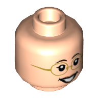 Lego Minifig Head Margaret Hamilton, Dual Sided Female Gold-Framed Glasses, Peach Lips Closed / Open Smile / Light Nougat