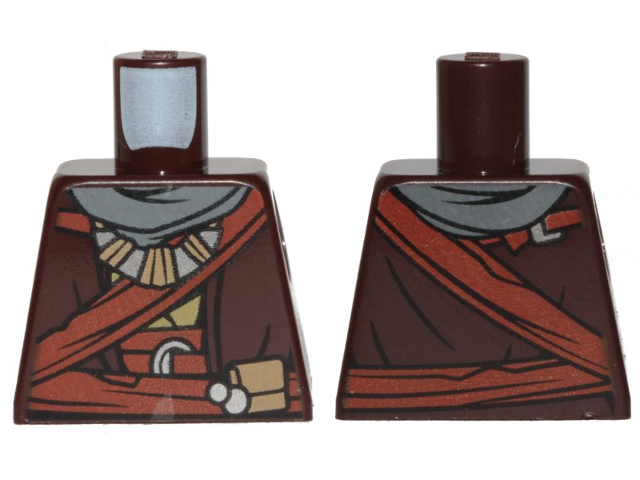 Lego Torso SW Robe, Dark Tan Undershirt, Reddish Brown Sash, Dark Bluish Gray Scarf and Necklace Pattern / Dark Brown