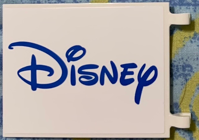 Lego Flag 6 x 5 with Blue Disney Logo Pattern on Both Sides (Stickers) - Set 71044 / White