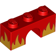 Lego Brick Arch 1 x 3 with Yellow Flames print / Red