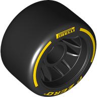 Lego Wheel Rim 24 x 14.9 Wide with Black Slick Tyre with Yellow 'PIRELLI' Print / Black