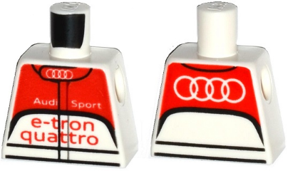 Lego Torso Racing Suit with Audi Logo, 'Audi Sport e-tron quattro' on Front and Audi Logo on Back Pattern / White