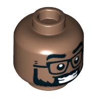 Lego Minifig Head, Black Glasses, Thick Beard, Smile with Teeth/'O' Mouth, Raised Eyebrow Print