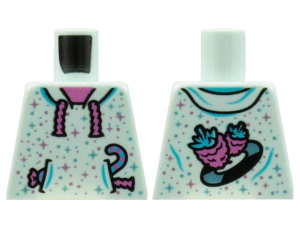 Lego Torso Hoodie, Dark Pink Neck and Strings, Metallic Pink and Blue Stars, Candy, Pineapples and Record Back Pattern