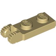 Lego Hinge Plate 1 x 2 Locking with 2 Fingers On End, with Groove, 9 Teeth / Tan