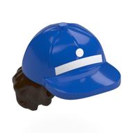 Lego Hair and Hat, Cap with White Stripe, Dot and Dark Brown Curly Hair