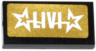 Lego Tile 1 x 2 with 'LIVI' and 2 Stars on Gold Background Pattern (Sticker) - Set 41106 / Black